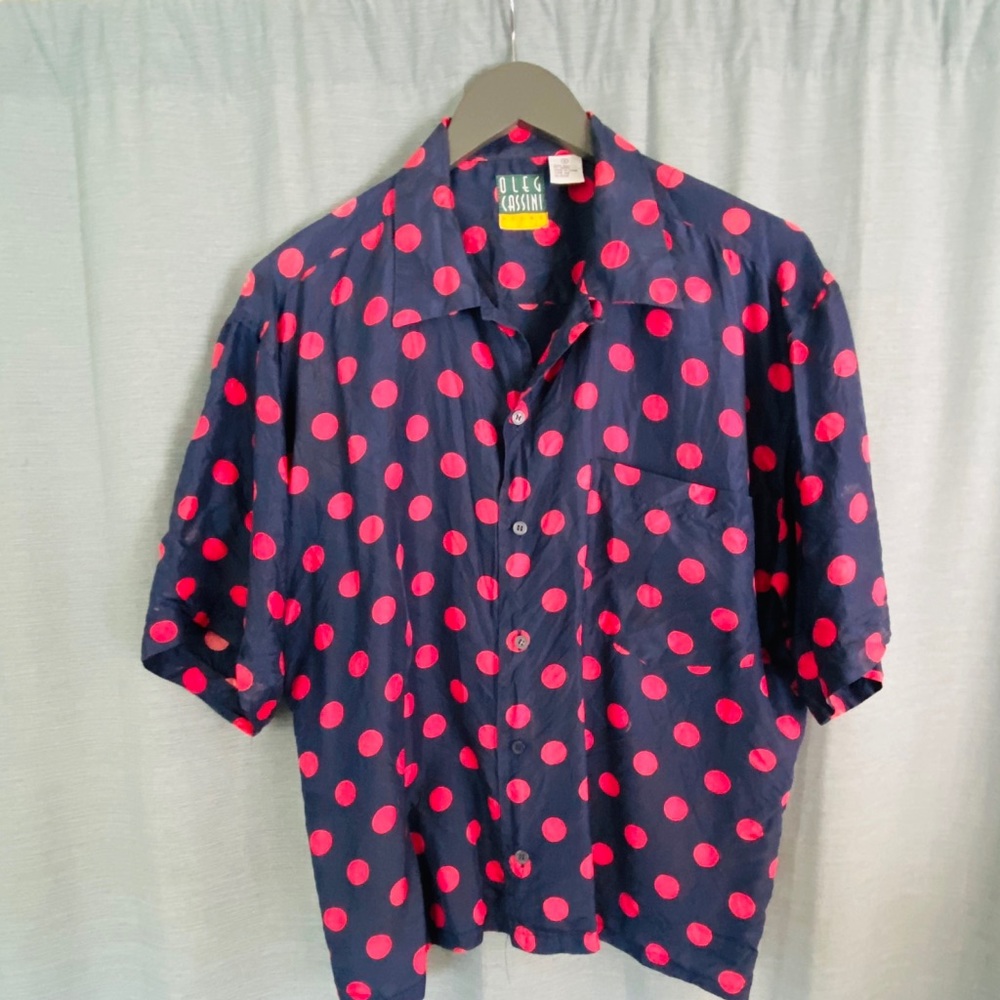 Vintage silk polka dot button down shirt
